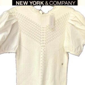 NEW YORK & CO sweater blouse puffed sleeves white color sizeM  NWT